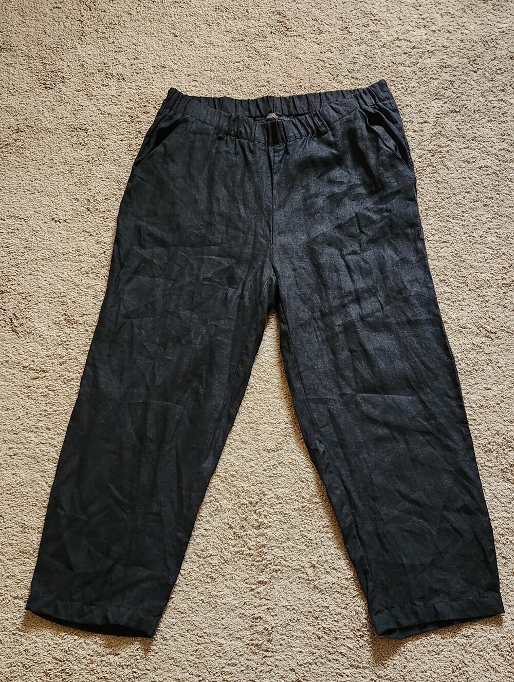 Quince Black Womens 100% European Flax Linen Pants Cropped 25" Large Like New